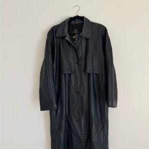 Reed Vintage Black Leather Trench Coat